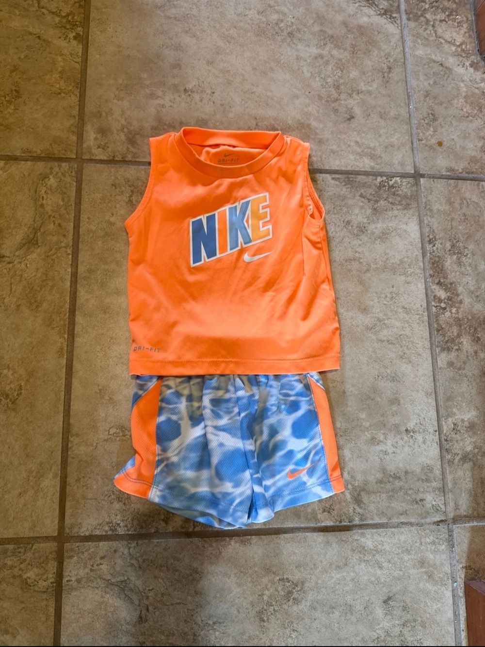 Nike Orange Tank with Blue Marble Athletic Shorts